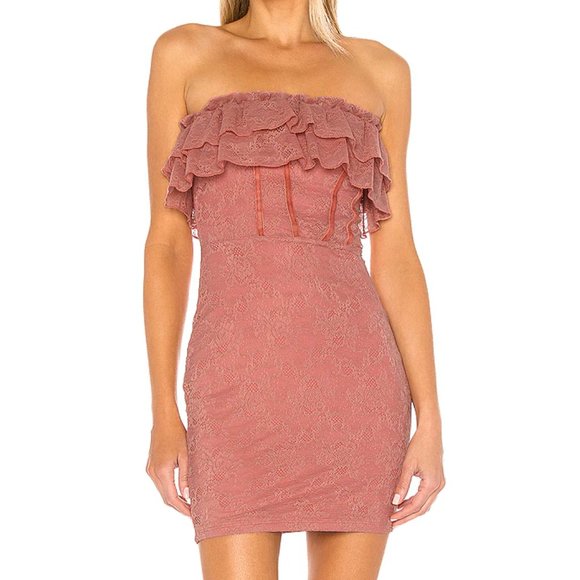 Majorelle Blush Coda Strapless Ruffle Lace Dress - Picture 1 of 7